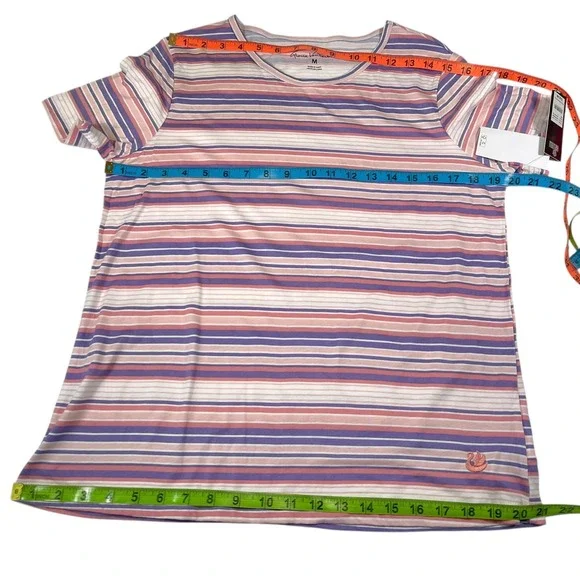 Gloria Vanderbilt Medium Pink Striped Amanda Tee Short Sleeve Crew Neck Preppy - Picture 4 of 8
